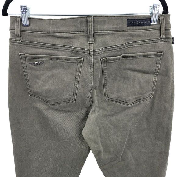 Rock & Republic Kendal Crop Jeans 14 Army Green Denim Stretch Straight Military - Picture 7 of 11